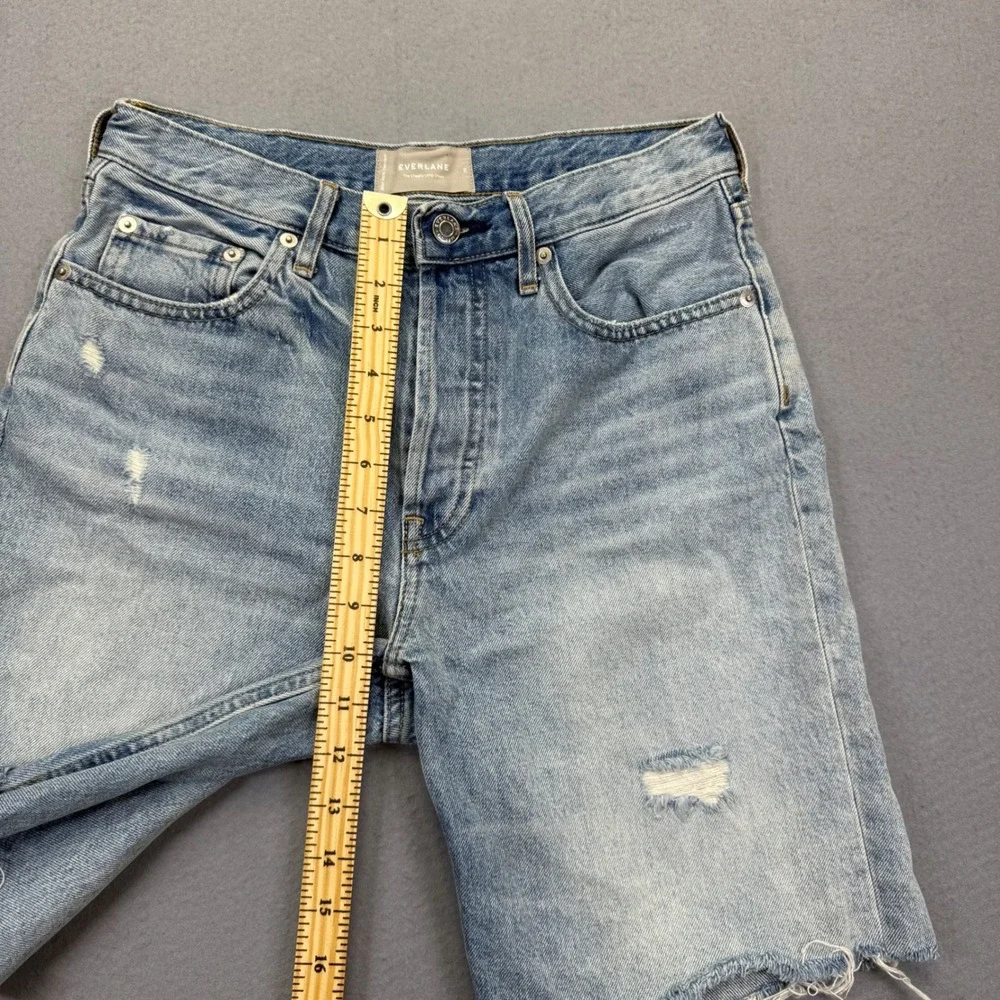 Everlane The Cheeky Long Short Light Wash Distressed Denim Bermuda Shorts Sz 26‎